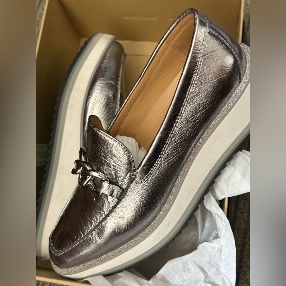 🔥Johnston & Murphy Silver Chain Leather Loafers